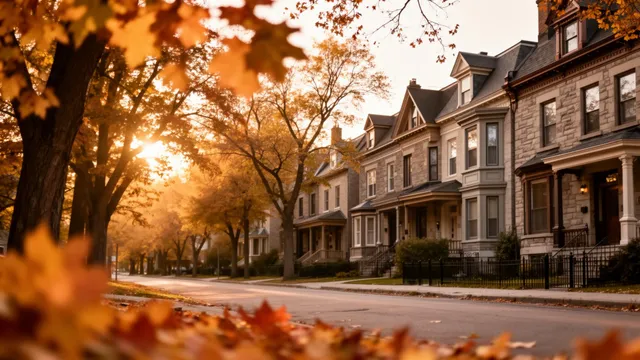 A tree-lined Ottawa street at golden hour