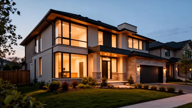 A new-construction home in Ottawa at dusk