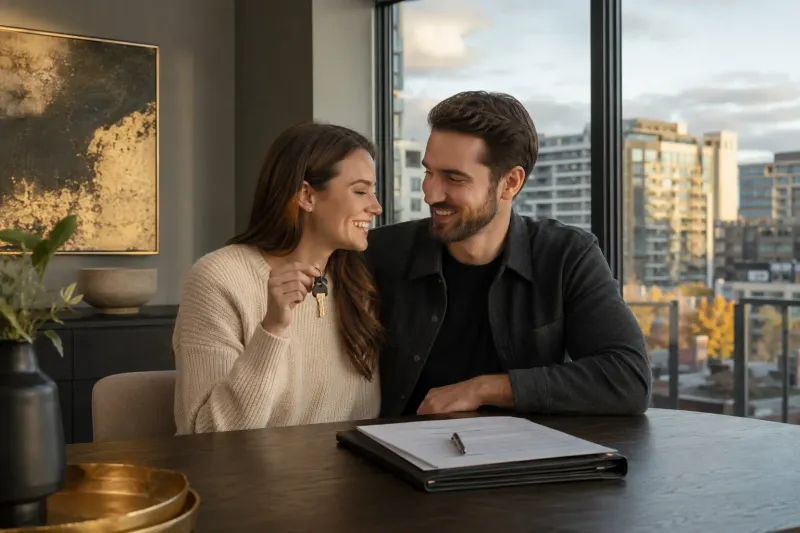 Ottawa homebuyers celebrating with keys in their new condo