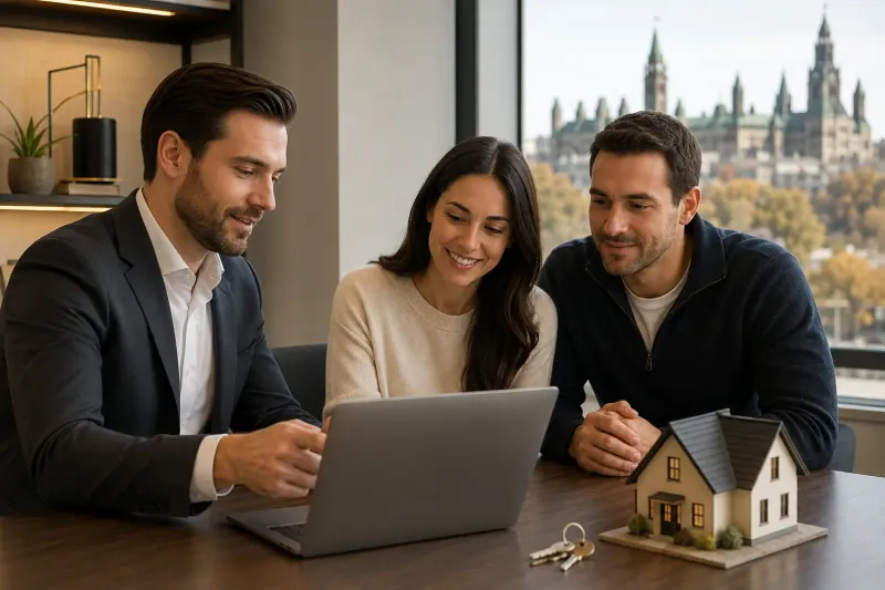 Homebuyers reviewing mortgage financing with an advisor