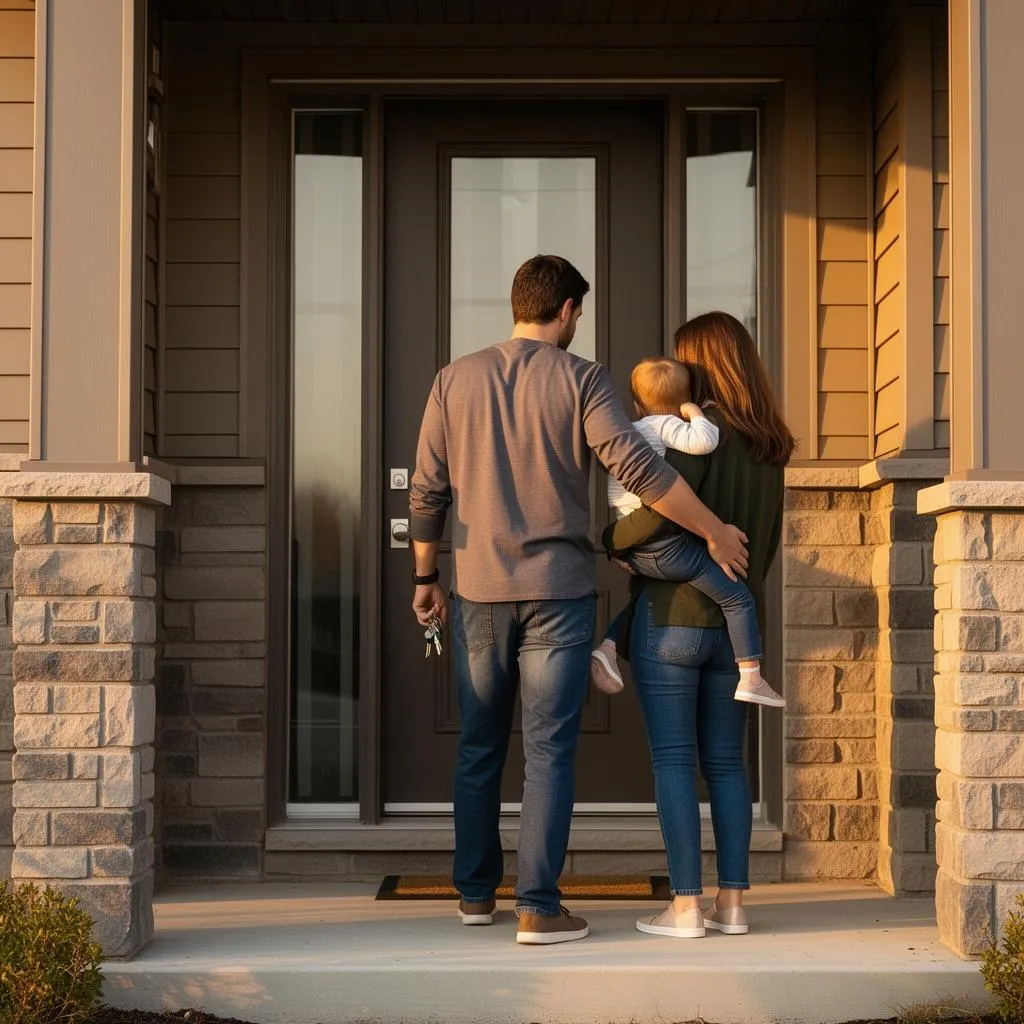 Young family at the front door of their new Ottawa home