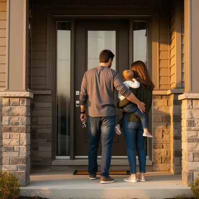 Young family at the front door of their new Ottawa home