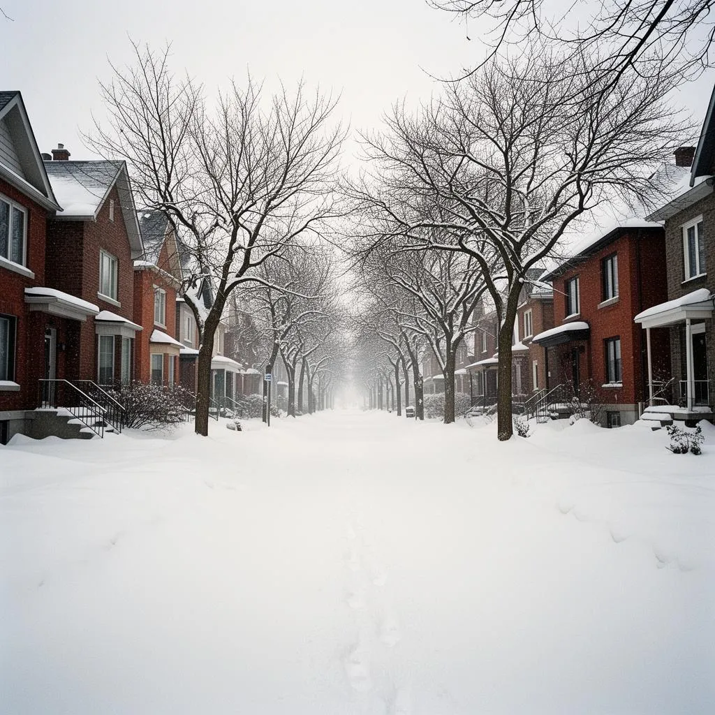 Snow-covered residential Ottawa street in winter